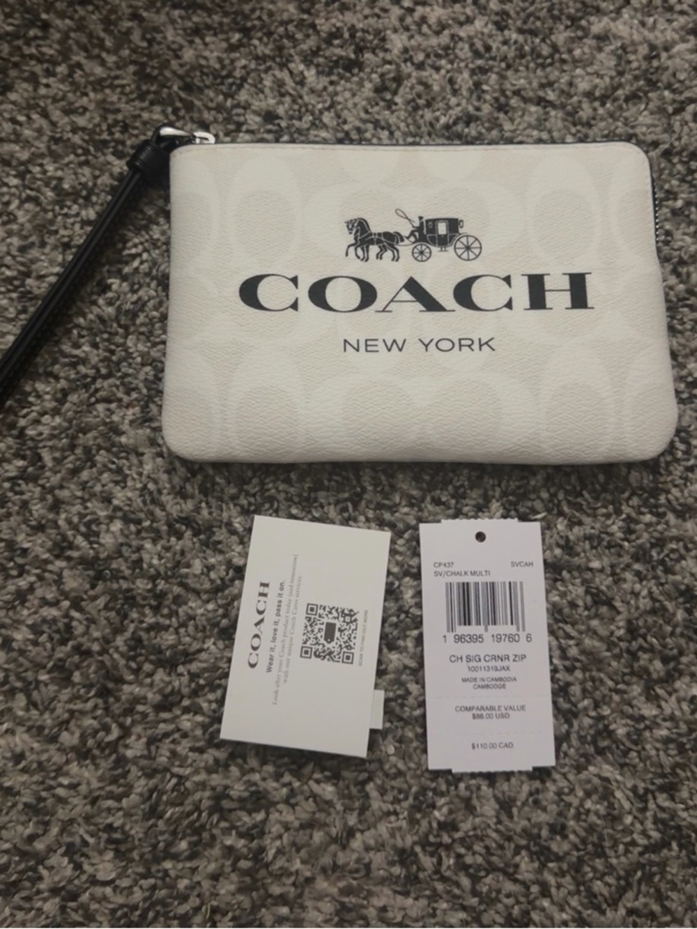 Coach Chalk White and Black Logo Zip Wristlet